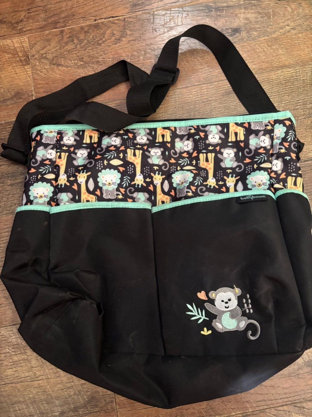 Kids Black and Mint Animal Print Shoulder Bag by